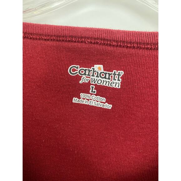 Carhart‎ Womens Vintage Faded Red Long Sleeve V Neck Shirt Large 12-14 Layering - Picture 2 of 9